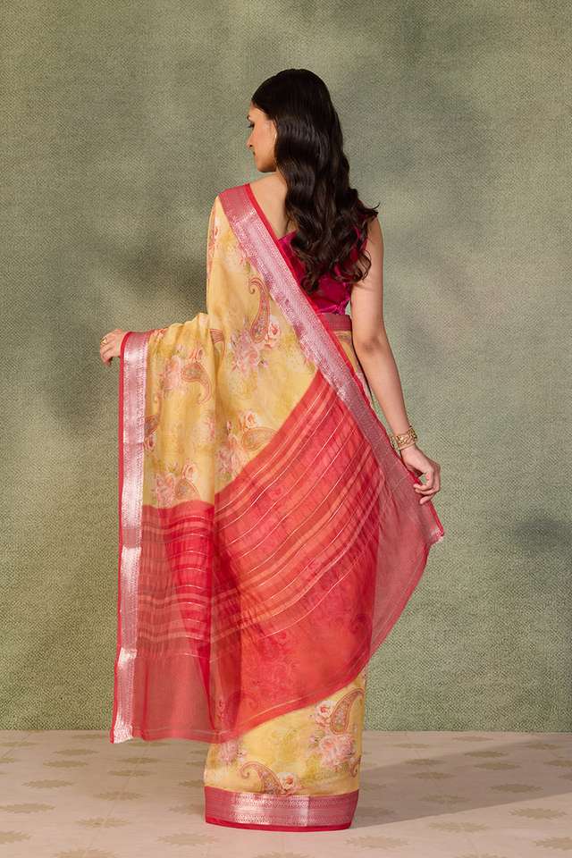 Yellow Printed Silk Viscose Saree thumbnail image number null