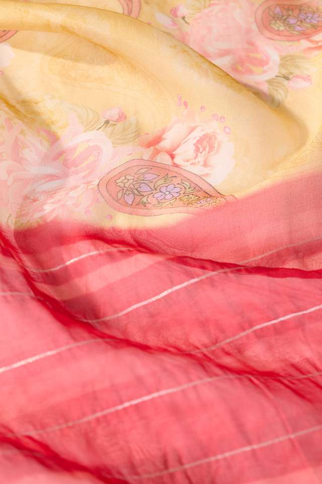Yellow Printed Silk Viscose Saree thumbnail image number null