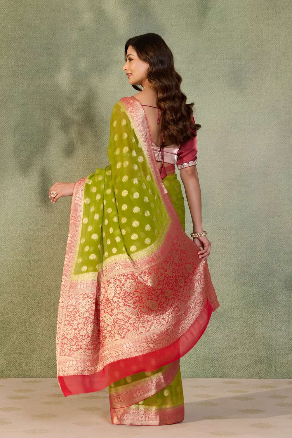 Green Woven Viscose Georgette Saree image number null