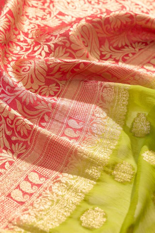 Green Woven Viscose Georgette Saree thumbnail image number null