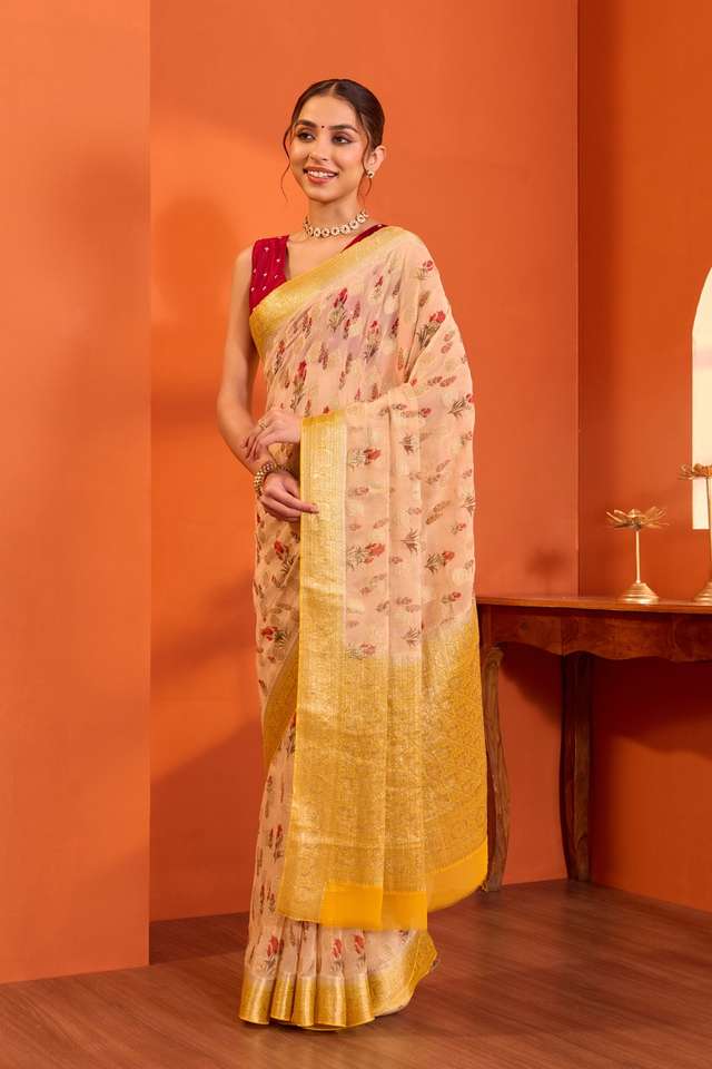 Beige  Printed Pure Viscose Saree thumbnail image number null