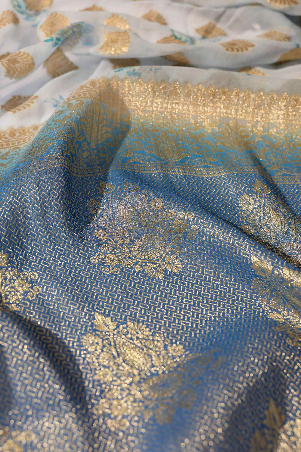 Blue Printed Viscose Georgette Saree image number null