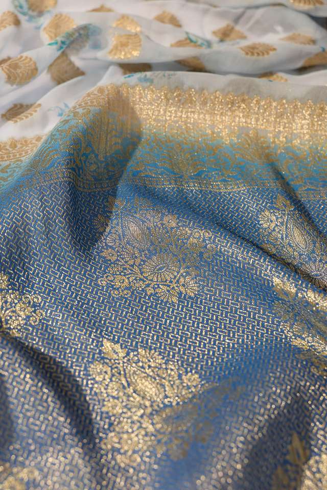 Blue Printed Viscose Georgette Saree thumbnail image number null