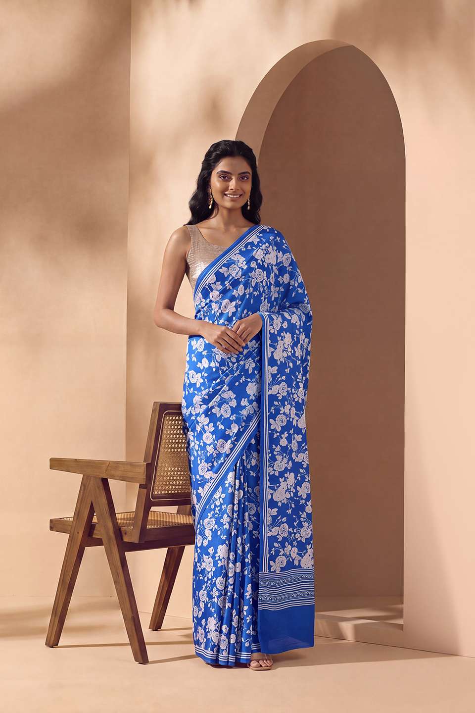 Blue Screen Printed Pure Viscose Saree