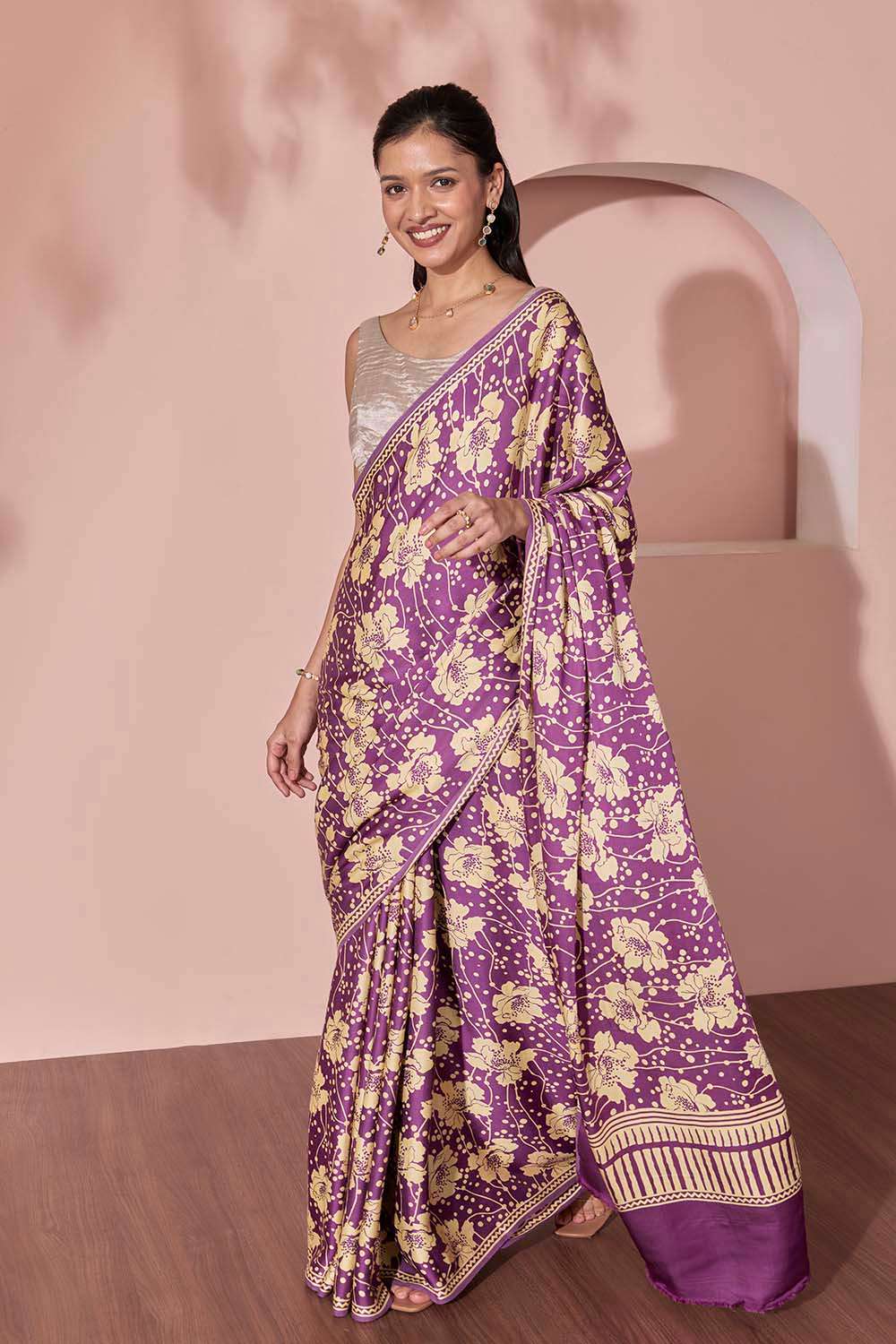 Purple Pure Viscose Screen Printed Saree image number null