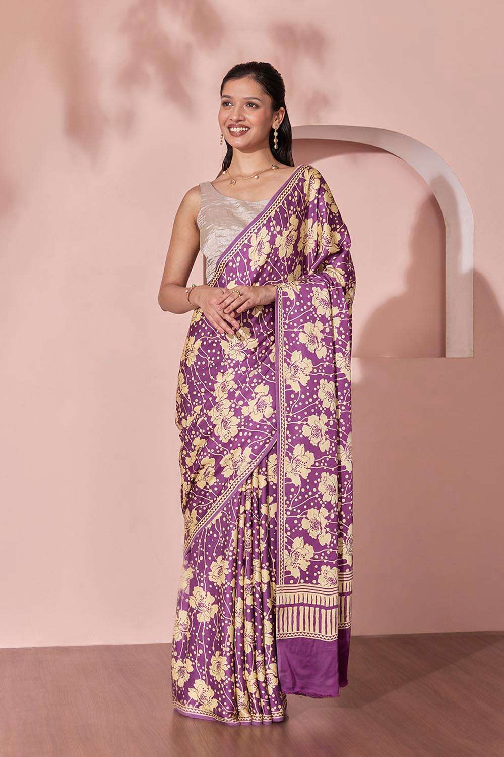Purple Pure Viscose Screen Printed Saree image number null