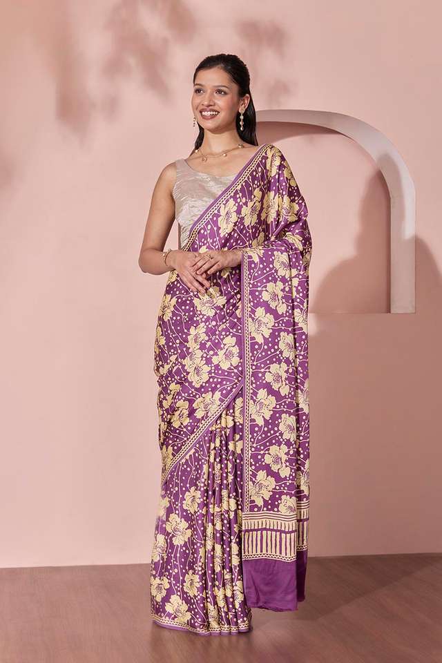 Purple Pure Viscose Screen Printed Saree thumbnail image number null