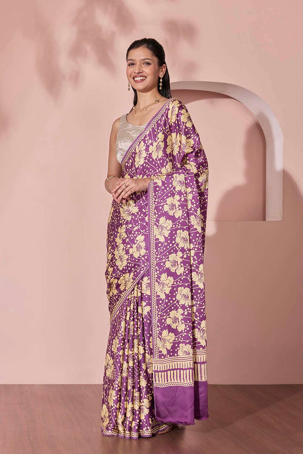 Purple Pure Viscose Screen Printed Saree image number null