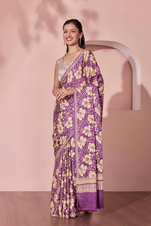 Purple Pure Viscose Screen Printed Saree thumbnail image number null