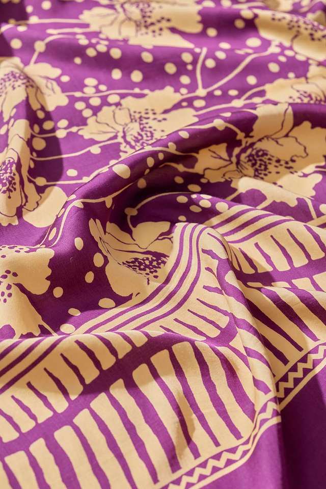 Purple Pure Viscose Screen Printed Saree thumbnail image number null