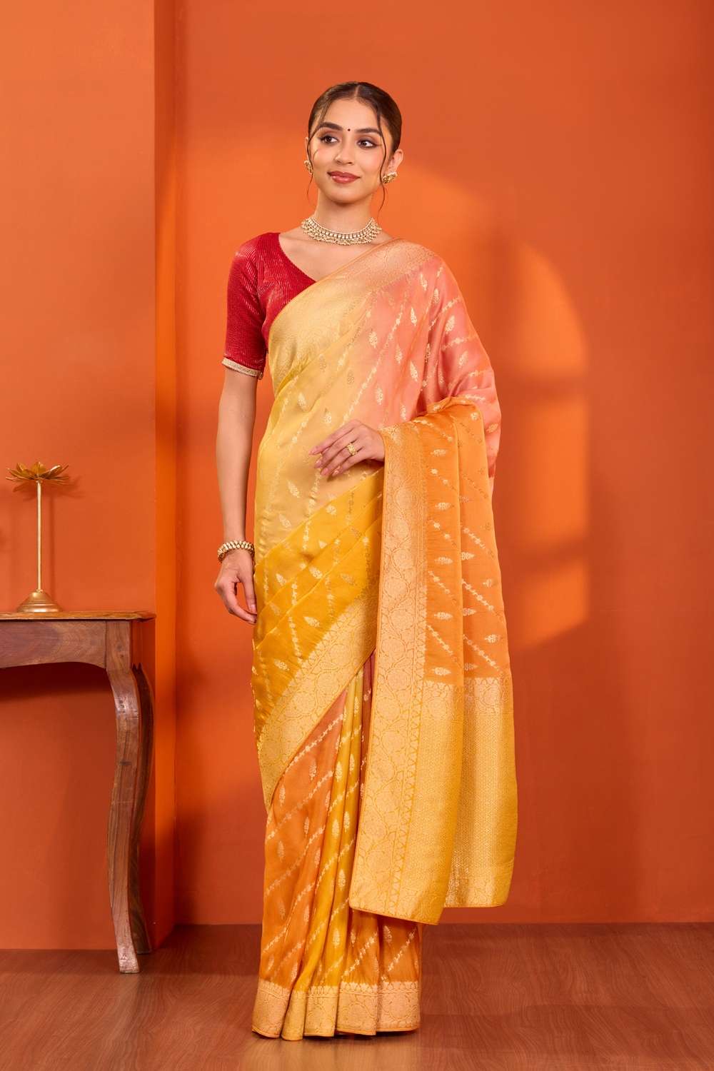 Orange  Woven Viscose Tissue Saree image number null