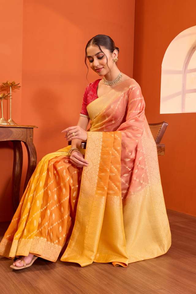 Orange  Woven Viscose Tissue Saree thumbnail image number null
