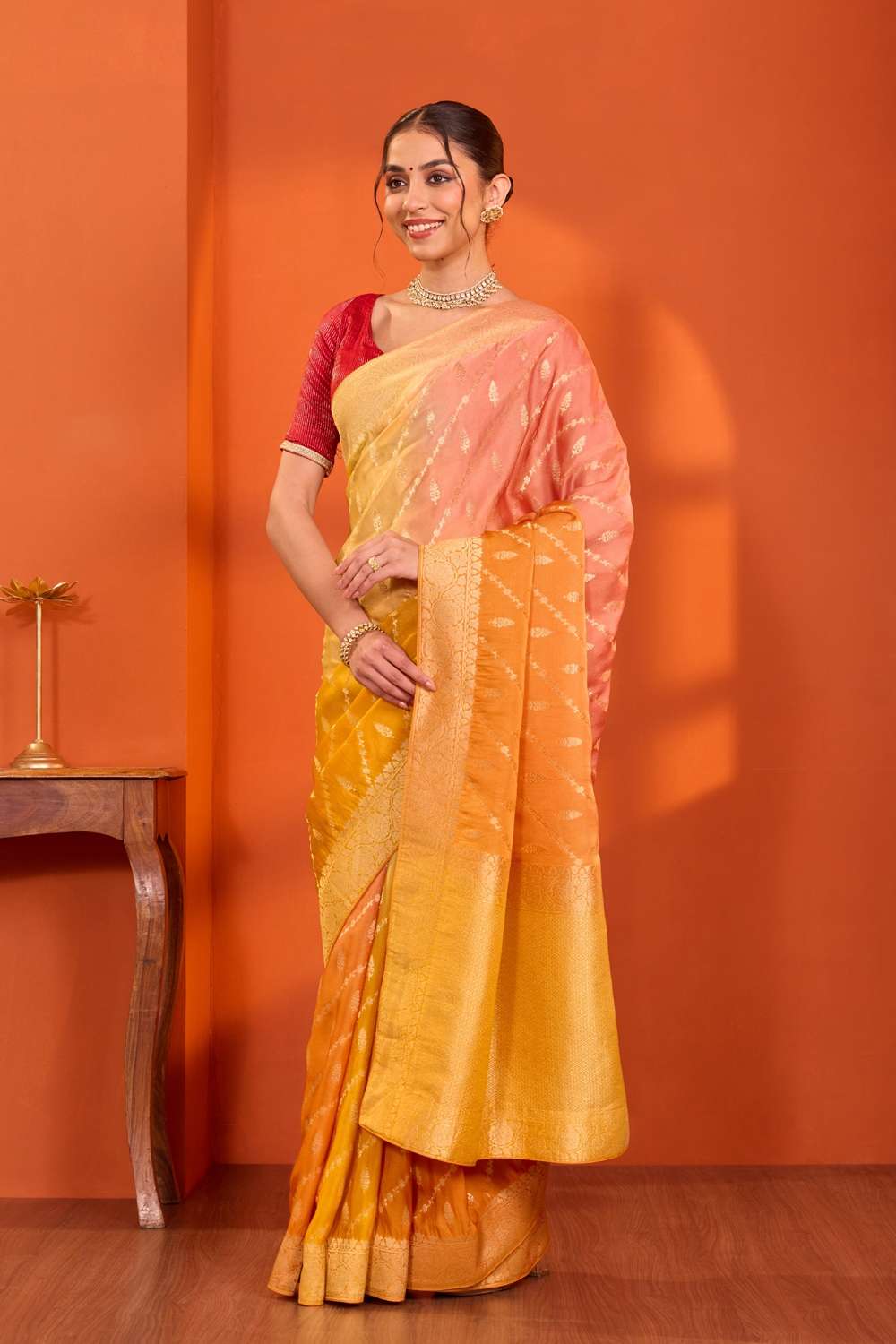 Orange  Woven Viscose Tissue Saree image number null