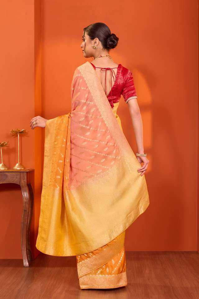 Orange  Woven Viscose Tissue Saree thumbnail image number null