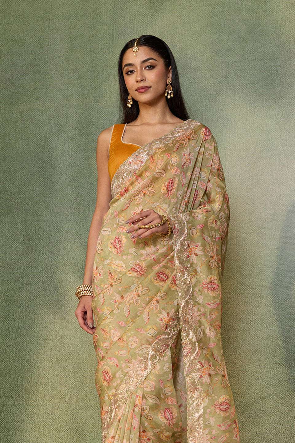 Light Green Embroidered Pure Viscose Saree