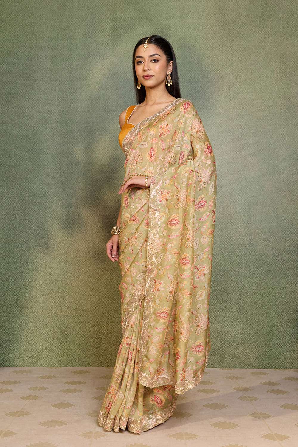 Light Green Embroidered Pure Viscose Saree image number null