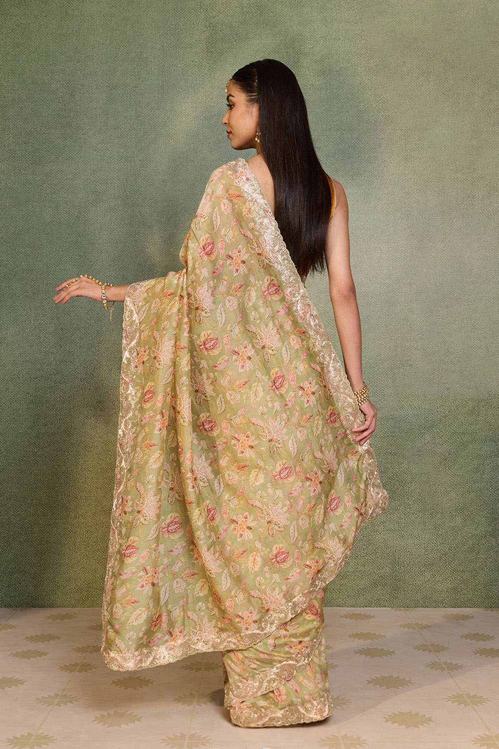 Light Green Embroidered Pure Viscose Saree image number null
