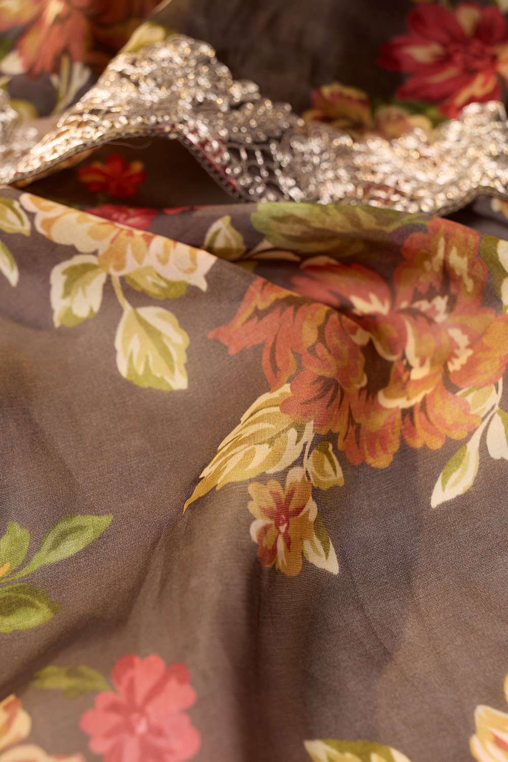 Brown Embroidered Pure Viscose Saree image number null