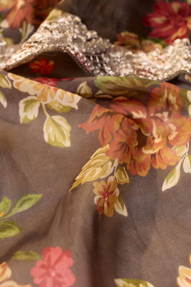 Brown Embroidered Pure Viscose Saree thumbnail image number null