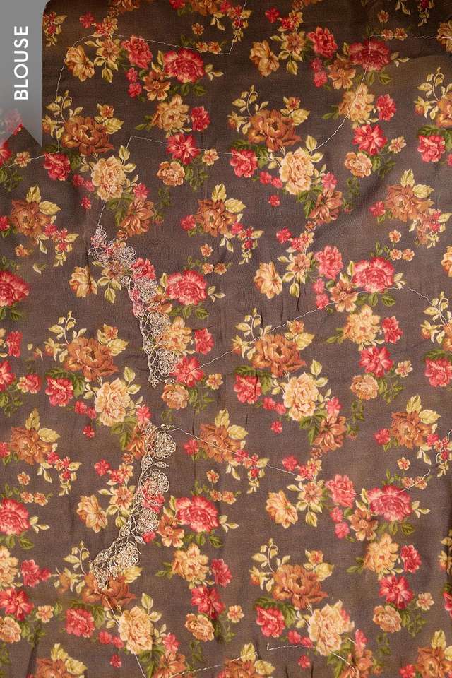 Brown Embroidered Pure Viscose Saree thumbnail image number null