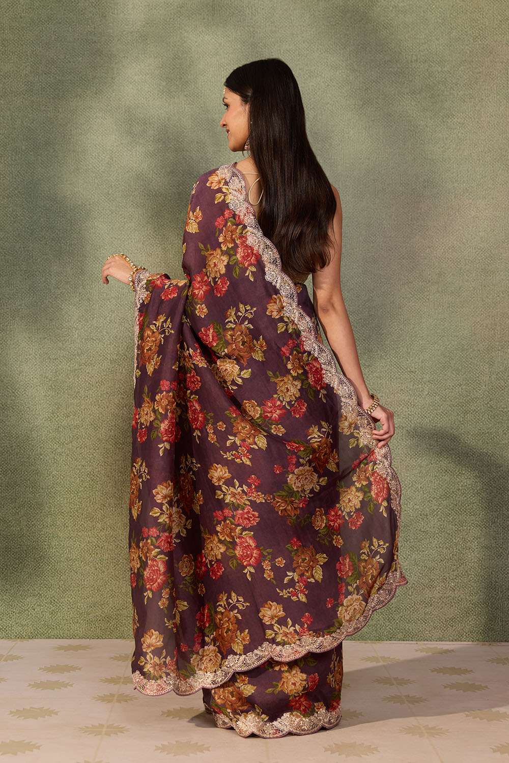 Purple Pure Viscose Printed Embroidered Saree image number null