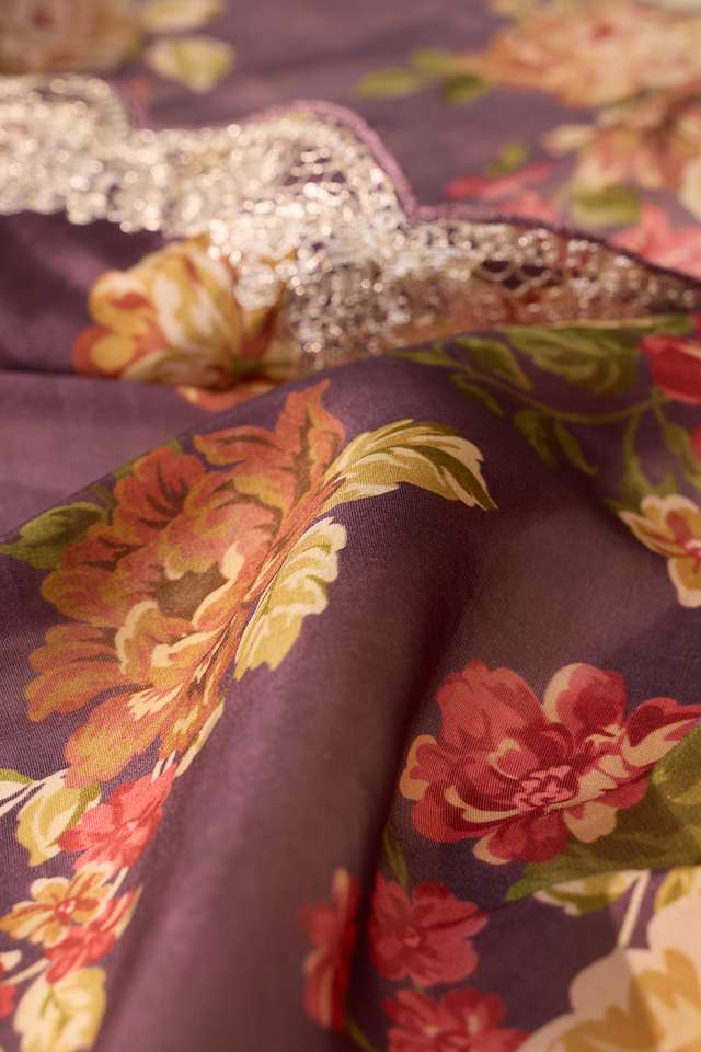 Purple Pure Viscose Printed Embroidered Saree thumbnail image number null