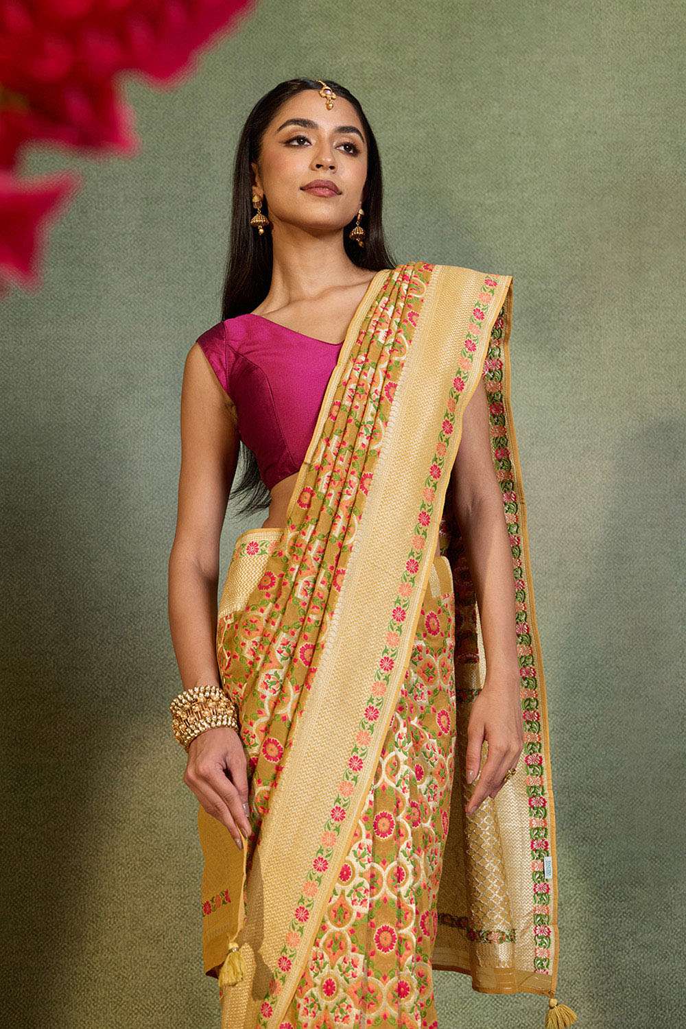 Yellow Woven Pure Viscose Saree image number null