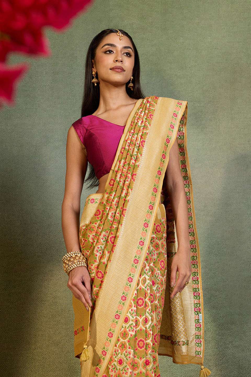 Yellow Woven Pure Viscose Saree