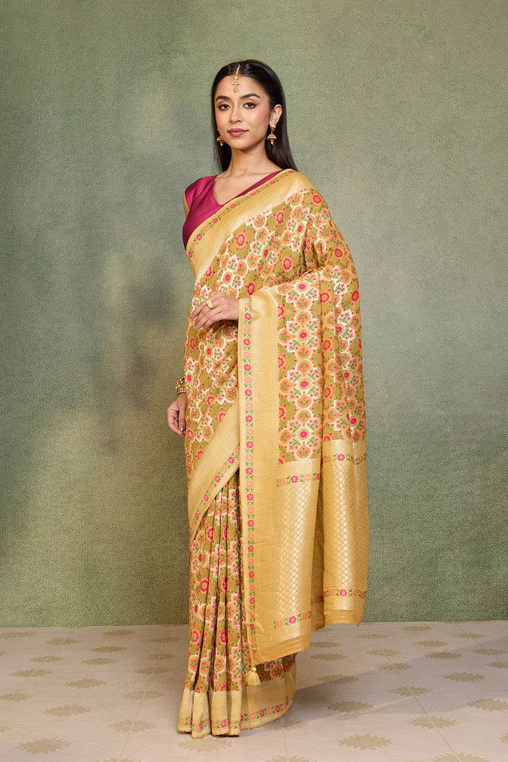Yellow Woven Pure Viscose Saree image number null