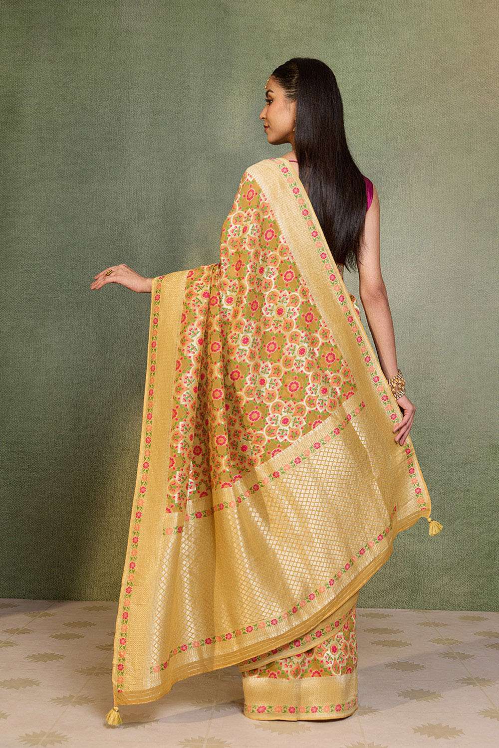 Yellow Woven Pure Viscose Saree image number null