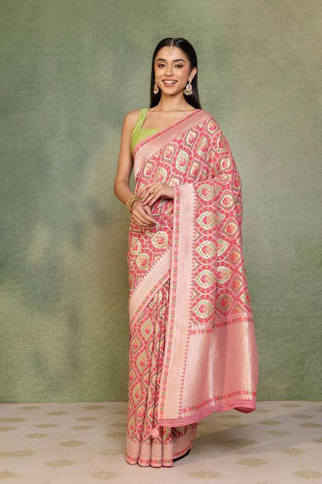 Pink Woven Viscose Georgette Saree thumbnail image number null