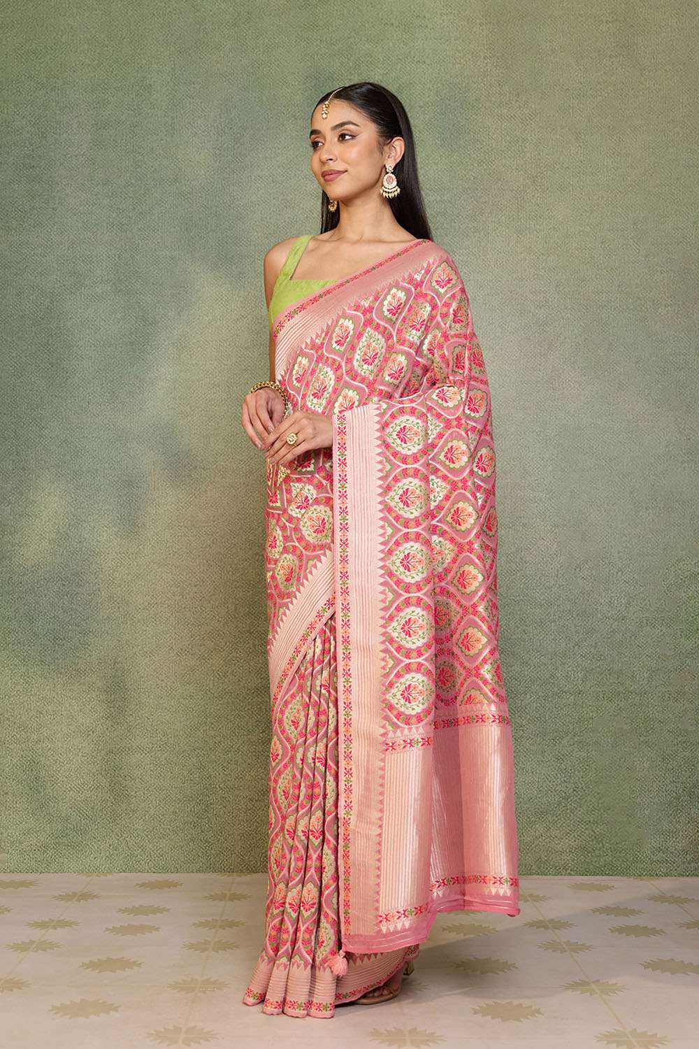 Pink Woven Viscose Georgette Saree image number null