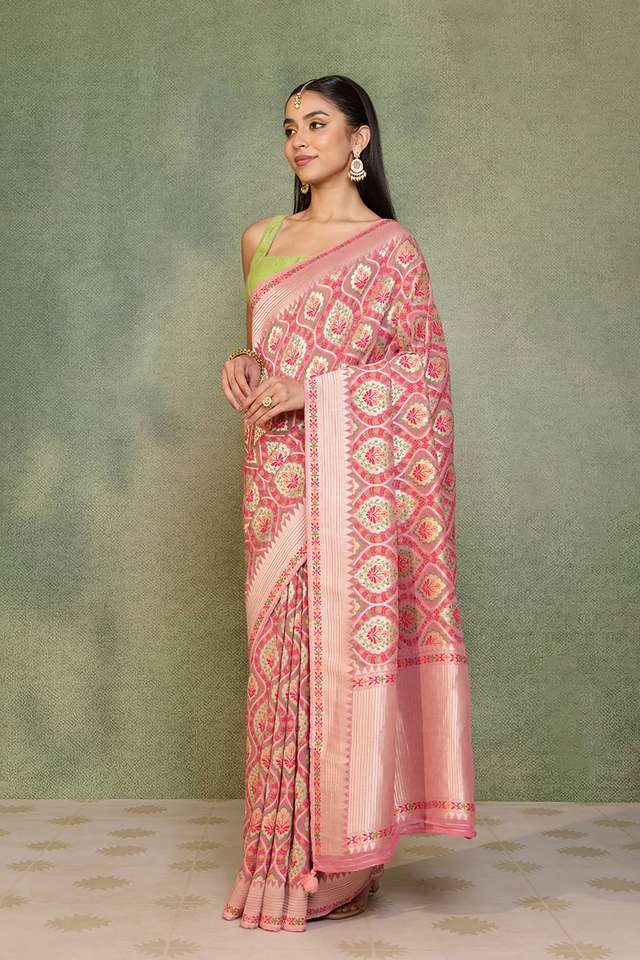 Pink Woven Viscose Georgette Saree thumbnail image number null