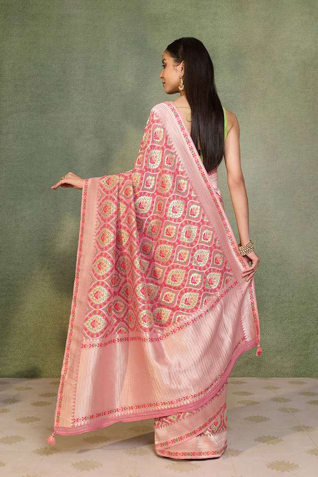 Pink Woven Viscose Georgette Saree thumbnail image number null