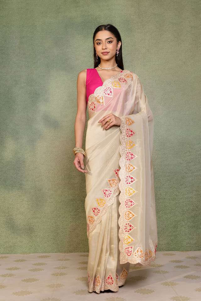 Beige Viscose Tissue Gota Patti Saree thumbnail image number null