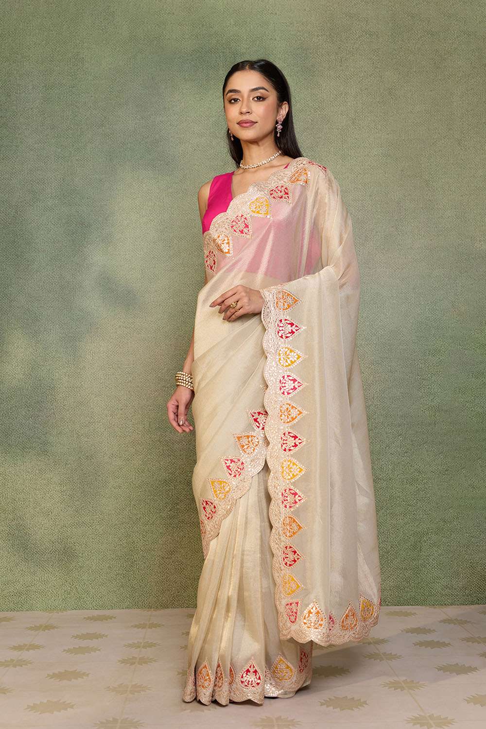 Beige Viscose Tissue Gota Patti Saree image number null