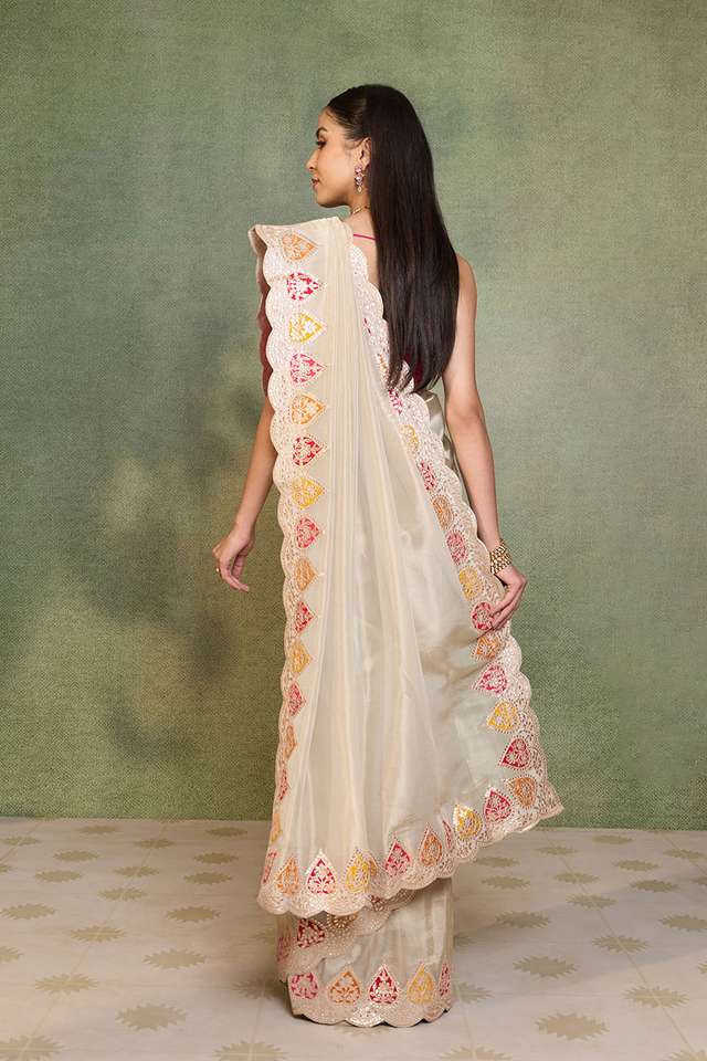 Beige Viscose Tissue Gota Patti Saree thumbnail image number null