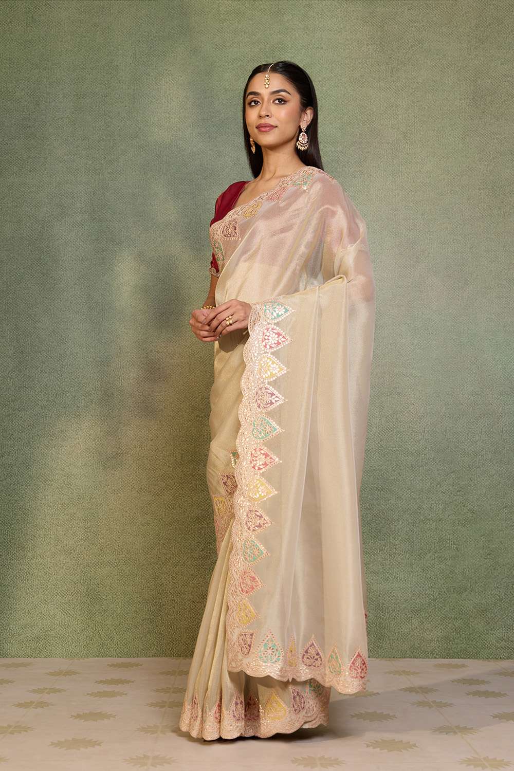 Off White Gota Patti Emroidery Viscose Tissue Saree image number null