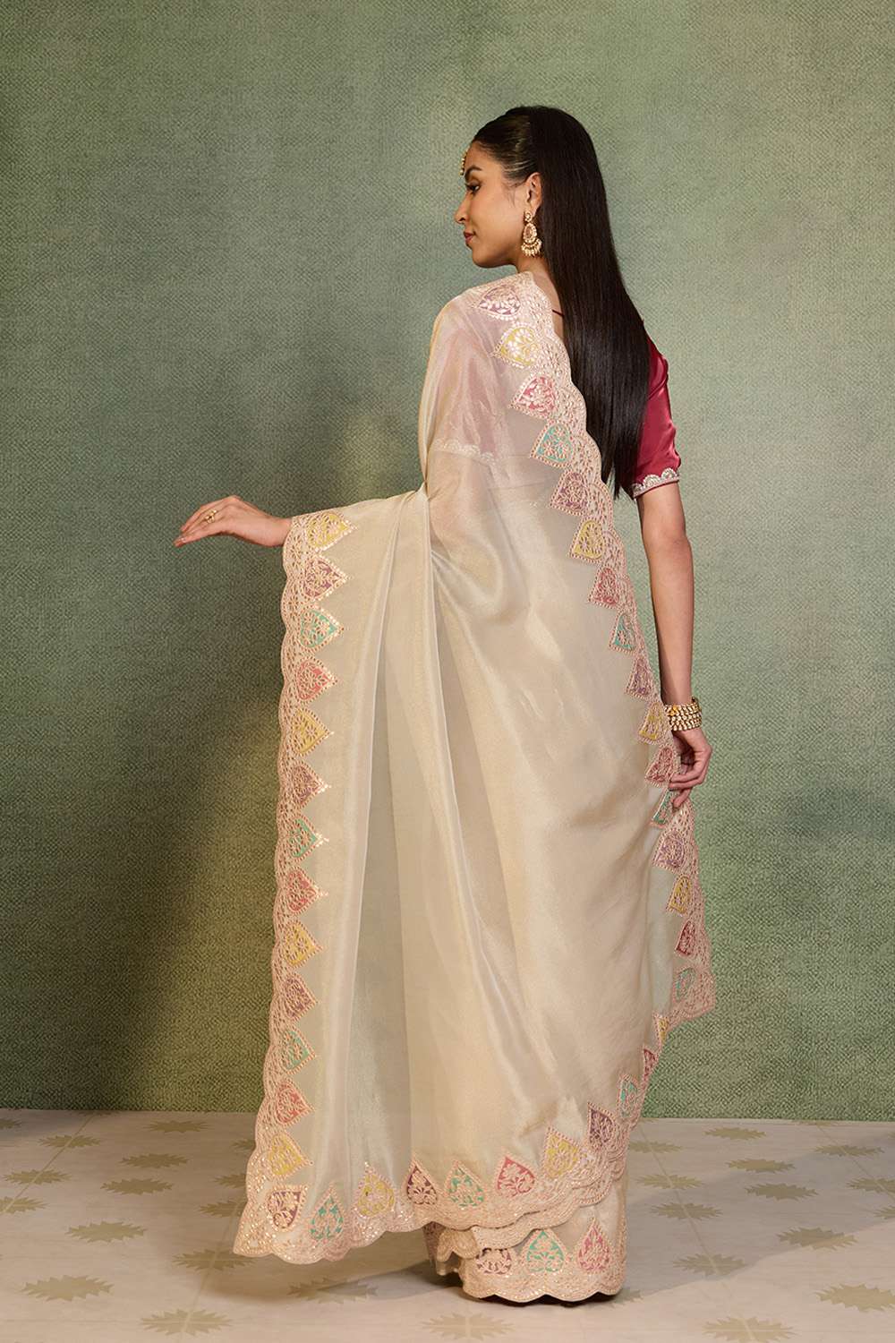 Off White Gota Patti Emroidery Viscose Tissue Saree image number null