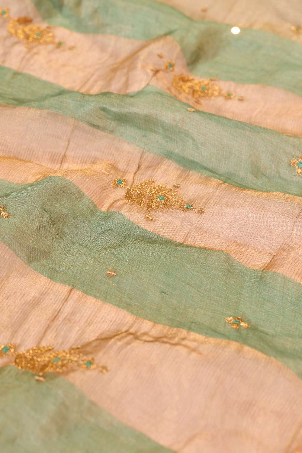 Green  Pure Silk Tissue Embroidered Saree image number null
