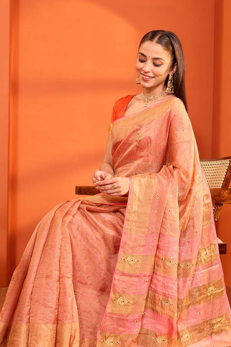 Light Pink  Pure Silk Tissue Embroidered Saree