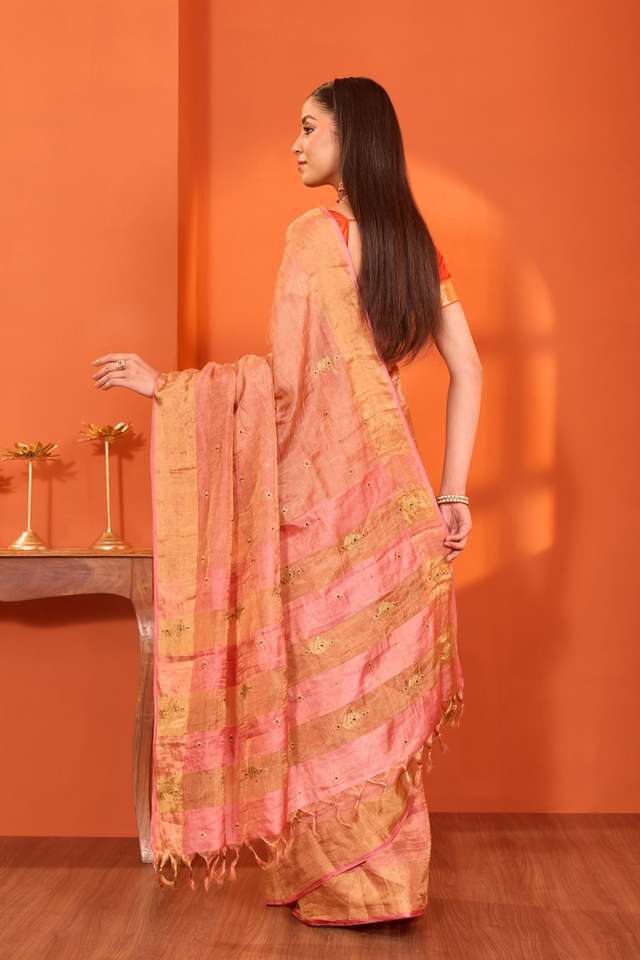 Light Pink  Pure Silk Tissue Embroidered Saree thumbnail image number null