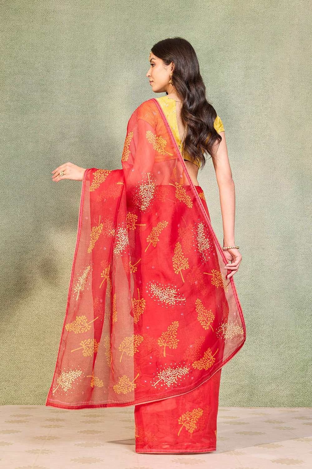 Red Pure Silk Organza Embroidered Saree image number null