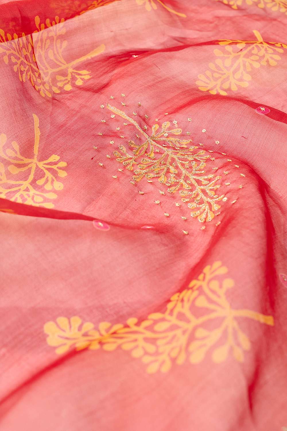 Red Pure Silk Organza Embroidered Saree image number null