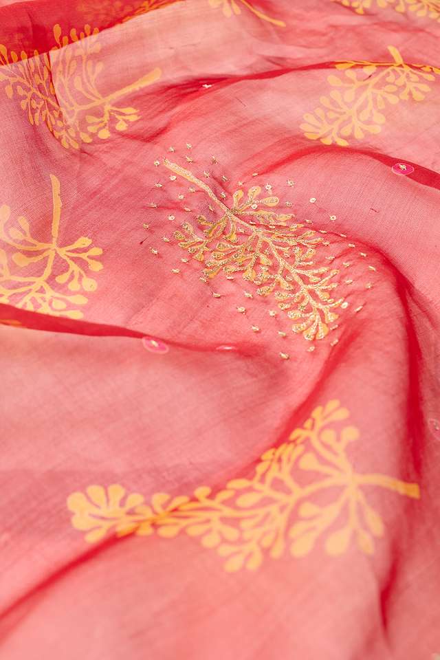 Red Pure Silk Organza Embroidered Saree thumbnail image number null