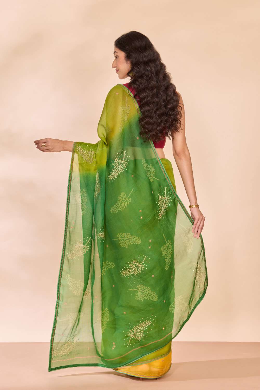 Green Pure Silk Organza Embroidered Saree image number null