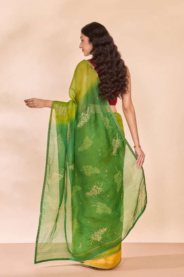 Green Pure Silk Organza Embroidered Saree thumbnail image number null