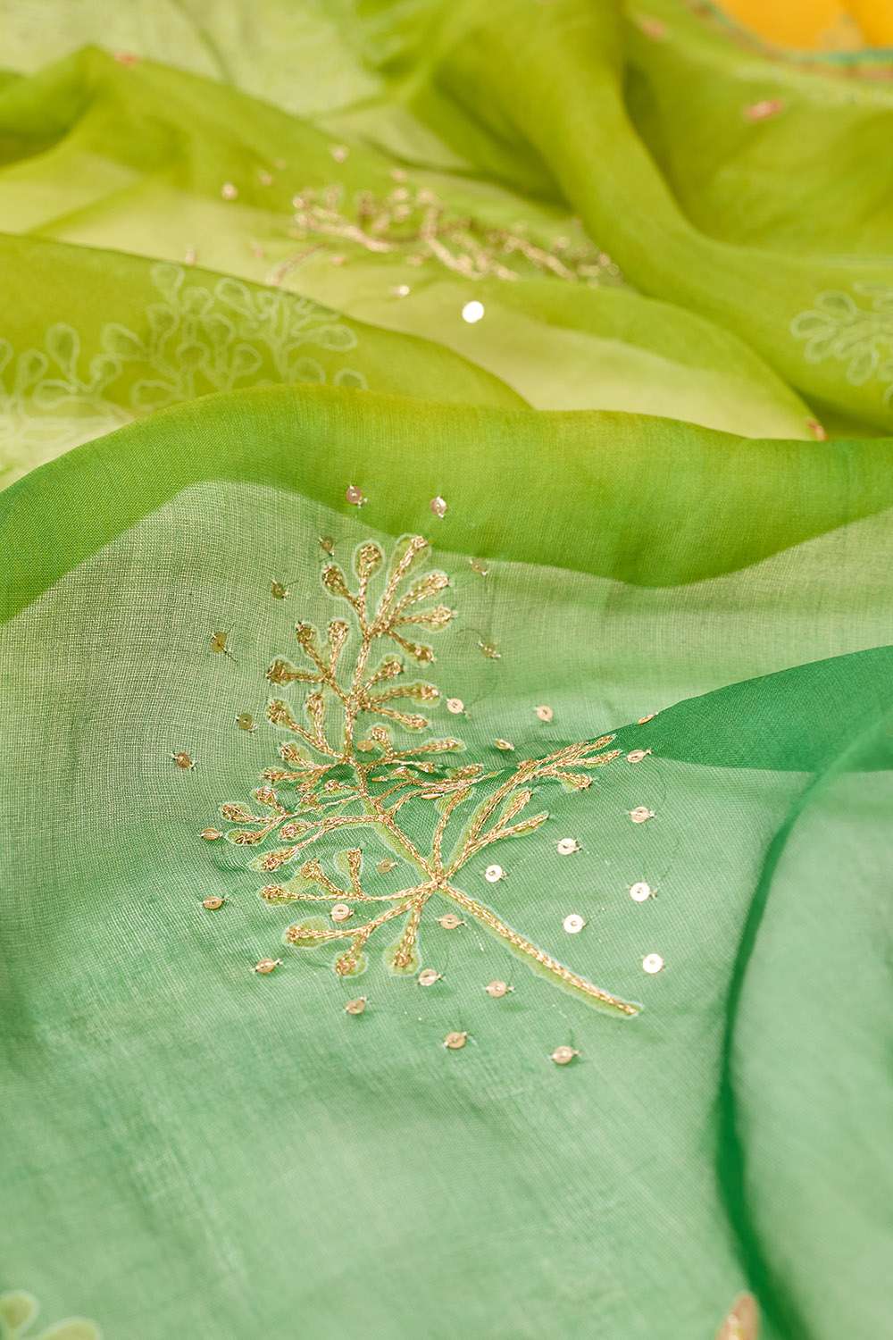 Green Pure Silk Organza Embroidered Saree image number null