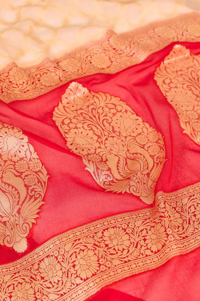 Off White Pure Silk Georgette Cutwork Banarasi Saree thumbnail image number null