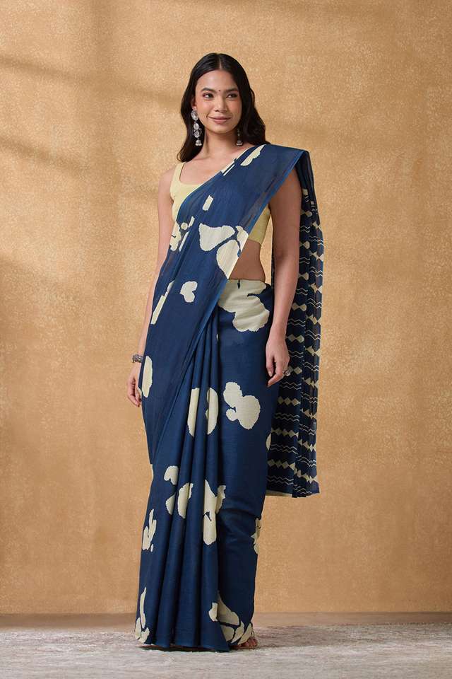 Dark Blue Rajasthan Screen Printed  Pure Cotton Saree image number